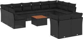 vidaXL 13 részes fekete polyrattan kerti ülőgarnitúra párnákkal