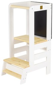 Fehér-natúr színű borovi fenyő tanulótorony Montessori – Meowbaby