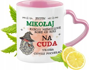 Mikulás bögre rózsaszín szív alakú füllel Kávé ajándék