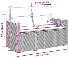 8 darabos Kerti Sofasor Párnákkal Fekete Poli Rattan Akácia, 3 darabos Kerti Étkezőszett Párnákkal Fekete Poli Rattan Akácia