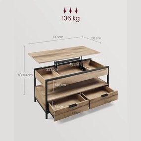 GASPAR állítható magasságú konferencia asztal, 50x100x(48-63)cm, tevebarna/fekete Vasagle