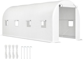 Outsunny Kert Tonnel Üvegház 500x200x205 cm Roll-Up Ajtóval és 8 Ablakkal PE Fedél 140 g/m² Fém Váz Zöldségtermesztéshez Fehér | Aosom
