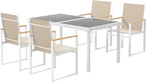 Outsunny 5 részes Étkező Garnitúra 4 személy részére, Állítható étkezőasztal 4 székkel, Acélvázas étkező csoport konyha asztal szett erkély bútor, ker