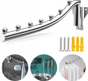 Összecsukható Ruhaakasztó, Falra Szerelhető, 7 Akasztóval, 180°-BAN Elforgatható