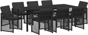 vidaXL Kert étkező szett 9 pcs Fekete polirattan