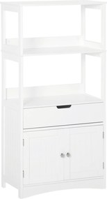 Kleankin Fürdőszobaszekrény 3 Polccal, Fiókkal és 2 Ajtóval – Modern Padlószekrény Konyhába, Hálószobába és Nappaliba 60x33x122.5 cm Fehér | Aosom