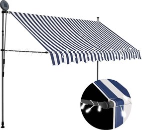 vidaXL kék és fehér kézzel kihúzható LED-es napellenző 300 cm