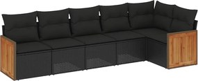 vidaXL 6 részes fekete polyrattan kerti ülőgarnitúra párnákkal