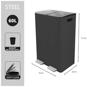Sötétszürke acél szelektív pedálos szemetes 2x30 l Aliya – Spirella