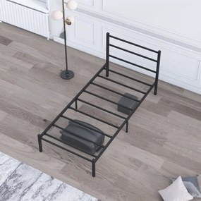 FERON fém egyszemélyes ágy 90x200 cm, fekete, teherbírás 120 kg