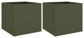 vidaXL 2 db olívazöld acél növénytartó 49 x 47 x 46 cm