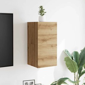 2 db kézműves tölgy falra szerelhető TV-szekrény 30,5x30x30 cm
