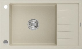 Mexen Elias gránit mosogató 1-medencés lefolyóval 795 x 480 mm, bézs, króm szifon - 6511791005-69
