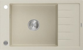 Mexen Elias gránit mosogató 1-medencés lefolyóval 795 x 480 mm, bézs, króm szifon - 6511791005-69