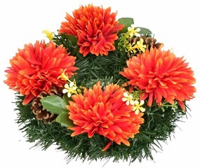 Őszi virágokkal díszített koszorú mindenszentekre 20 cm, narancsságra