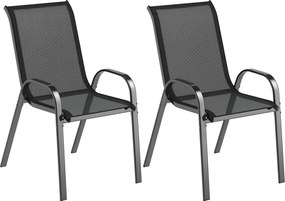 Outsunny 2 db egymásra rakható kültéri étkezőszék — légáteresztő háló, magas háttámla, porfestett acél | Aosom