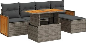 vidaXL 6 részes szürke polyrattan akácfa kerti ülőgarnitúra párnákkal