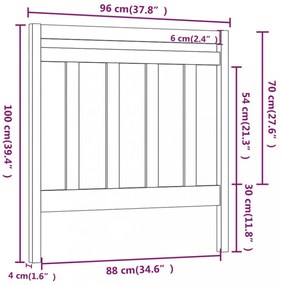 fekete tömör fenyőfa ágy fejtámla 95 x 4 x 100 cm