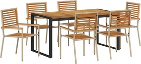 vidaXL Kert étkező szett 7 pcs Beige és barna polirattan