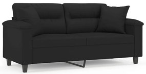 2 személyes fekete mikroszálas szövetkanapé párnákkal 140 cm