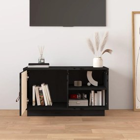 fekete tömör fenyőfa TV-szekrény 70 x 34 x 40 cm