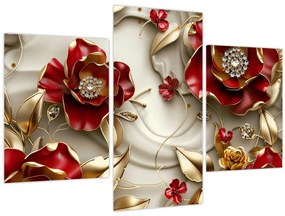 Kép - 3D piros-arany virágok (90x60 cm)