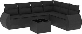 vidaXL 7 részes fekete polyrattan kerti ülőgarnitúra párnával
