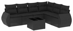 vidaXL 7 részes fekete polyrattan kerti ülőgarnitúra párnával