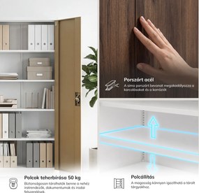 Fém irodai dokumentumszekrény, fehér / dió, 900x1950x400 mm: JAN H Eco Design