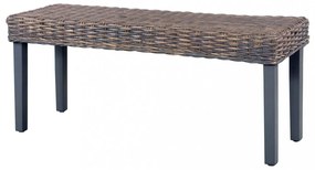 szürke természetes kubu rattan és tömör mahagóni fa pad 110 cm