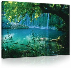 Vászonkép, Vízesés az erdőben, 100x75 cm méretben