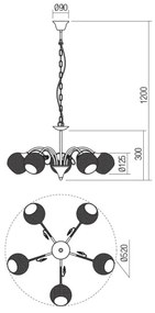 Redo 02-973 - Csillár láncon ASPERA 5xE14/28W/230V fekete