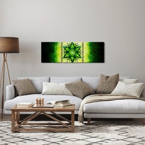 Kép - Virág mandala zöld háttérrel (órával) (90x30 cm)