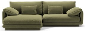 Világoszöld bársony sarokkanapé (bal oldali-heverő résszel) Torino – Micadoni