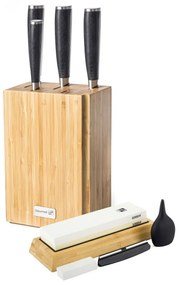 G21 Damascus Premium késkészlet bambusz blokkban, 4 db + élezőkő