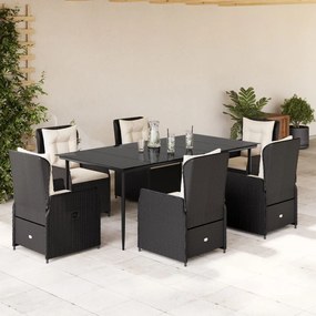 7 részes fekete polyrattan kerti étkezőgarnitúra párnával