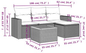 5 részes szürke polyrattan kerti ülőgarnitúra párnákkal