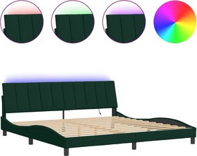 vidaXL sötétzöld bársony ágykeret LED-ekkel matrac nélkül Hanko 200 x 200 cm
