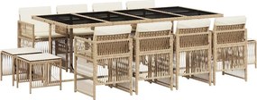 vidaXL 13 részes bézs polyrattan kerti étkezőgarnitúra párnákkal