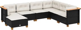 vidaXL 7 részes fekete polyrattan kerti ülőgarnitúra párnával