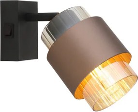 Globo 15560-1C Fali lámpa, fém matt fekete, üveg borostyánszínű, fém matt bronz színű, billenőkapcsoló a terméken, SzxM: 100x170mm, Mélység: 125mm, 1x E27 40W 230V izzó nélkül