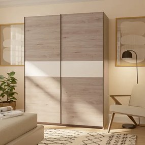 BERNO ruhásszekrény, 150 cm | Jackson hickory tölgy + Fehér