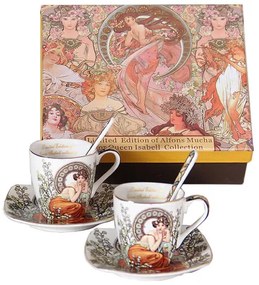 Porcelán két személyes eszpresszó kávés csésze aljjal Mucha Topaz
