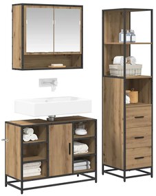 Fürdőszoba bútor szett 3 pcs kézműves tölgy 35 x 37.5 x 166 cm