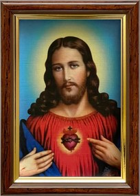 Vászonkép 18x13 Jézus Krisztus Jézus Szíve Barna Arany Fa Keret