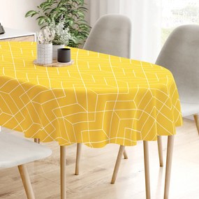Goldea pamut asztalterítő - mozaik mintás, sárga alapon - ovális 120 x 160 cm