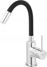 Ferro Álló Mosdócsaptelep Fekete Flexibilis Fiesta Kifolyócső, Króm