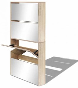 4 szintes tükrös tölgy cipőszekrény 63 x 17 x 134 cm