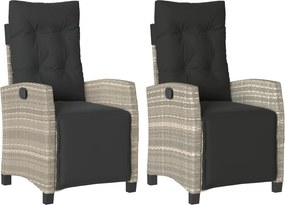 vidaXL 2 db világosszürke polyrattan dönthető kerti szék lábtartóval