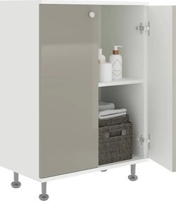 Zaria 2 ajtós fürdőszobai szekrény, Fényes szürke / Fehér, MDF, 60 x 35 x 85 cm